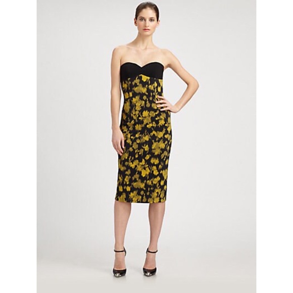 MICHAEL KORS • Black Strapless Leaf Print Dress - Picture 15 of 15